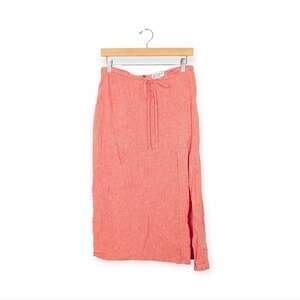 Matthew Bruch Linen Midi Skirt Size 4 Orange Coral Drawstring Lightweight Summer